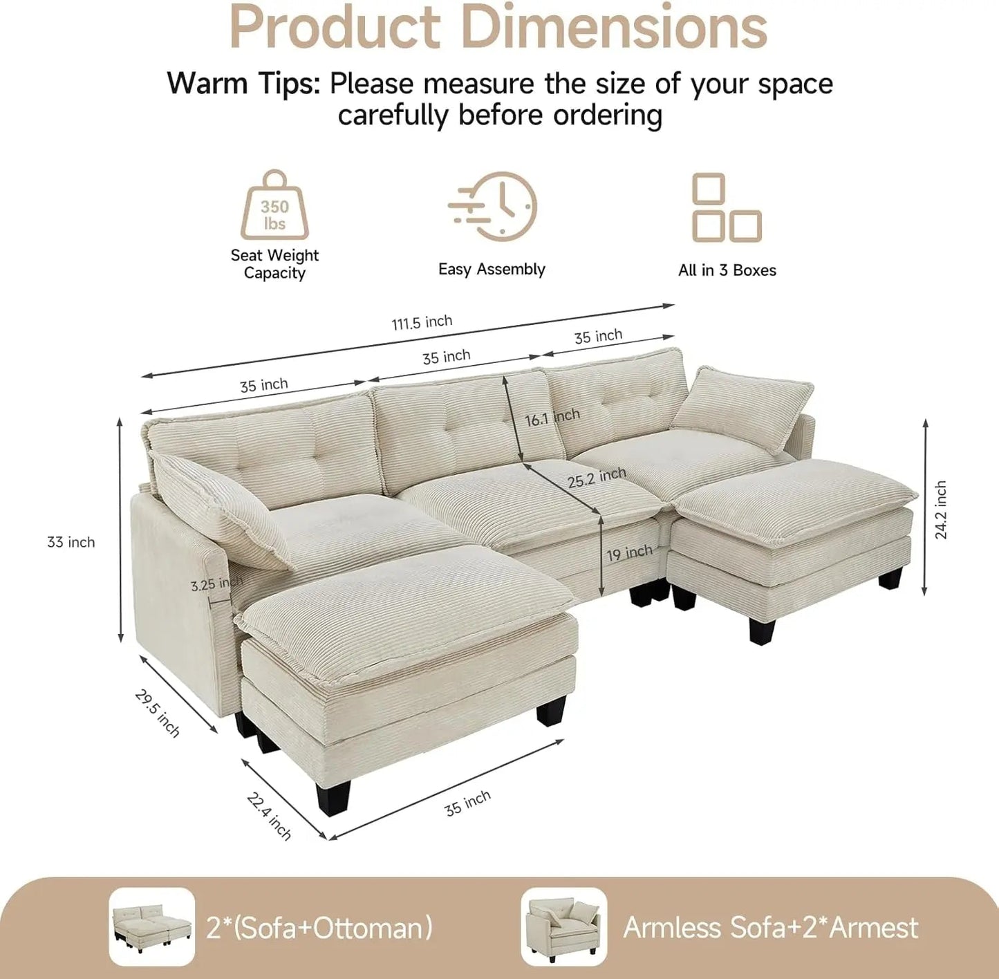 Comfy Modular Sectional Sofa With Movable Ottomans - Get it from Bo