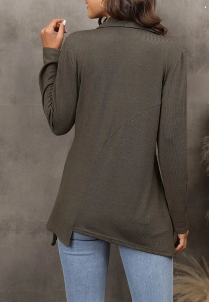 Contrast Button Asymmetrical Hem Sweater - Get it from Bo