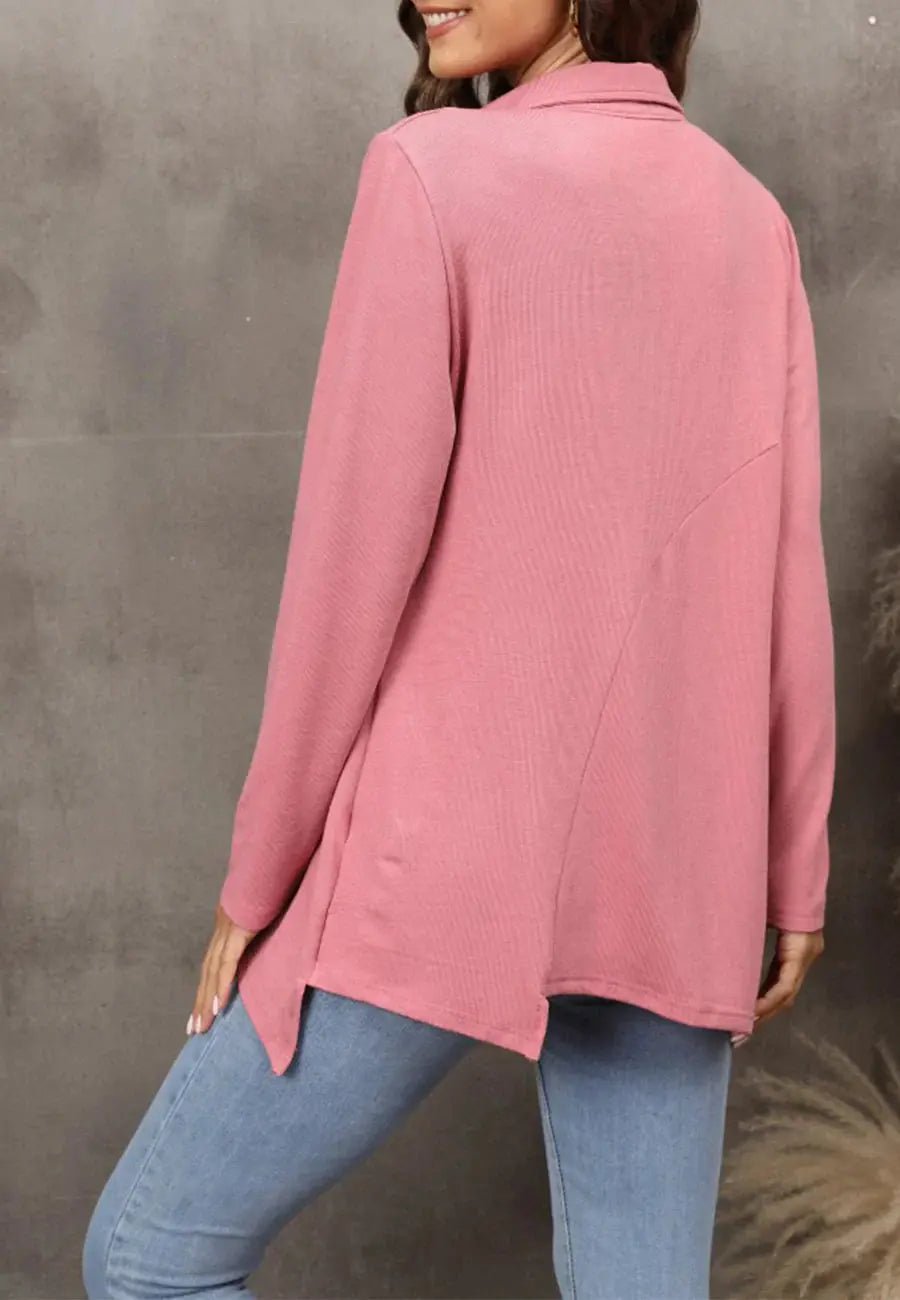 Contrast Button Asymmetrical Hem Sweater - Get it from Bo