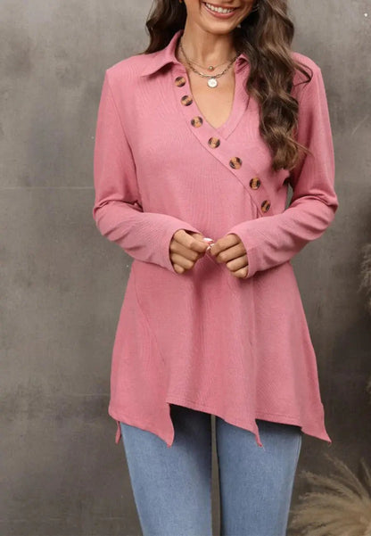 Contrast Button Asymmetrical Hem Sweater - Get it from Bo