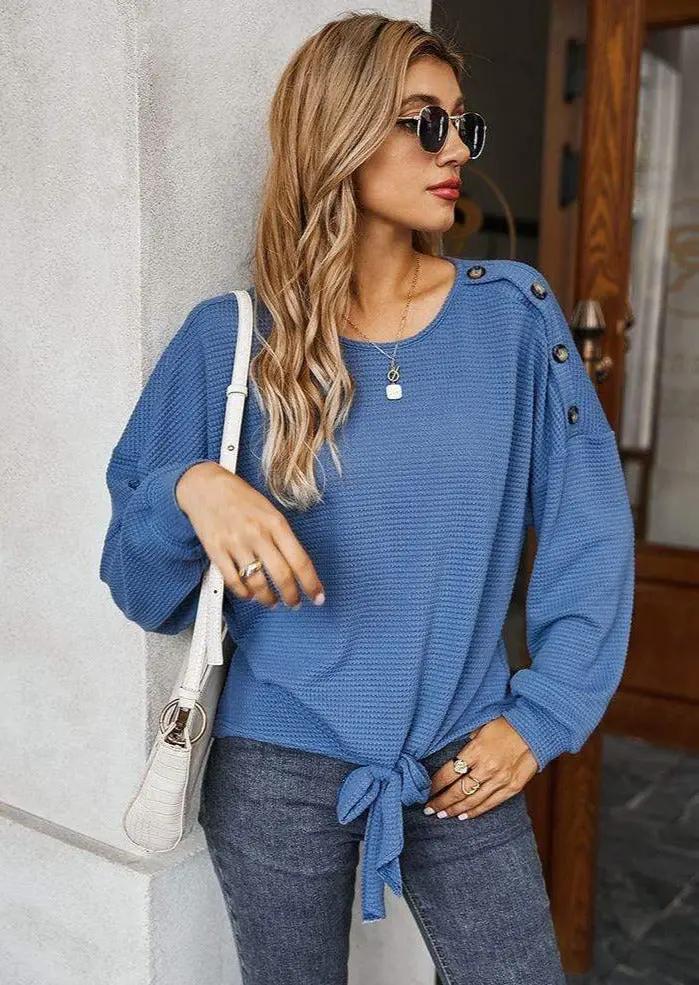 Contrast Button Shoulder Detail Sweater - Get it from Bo
