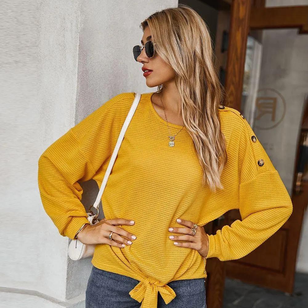 Contrast Button Shoulder Detail Sweater - Get it from Bo
