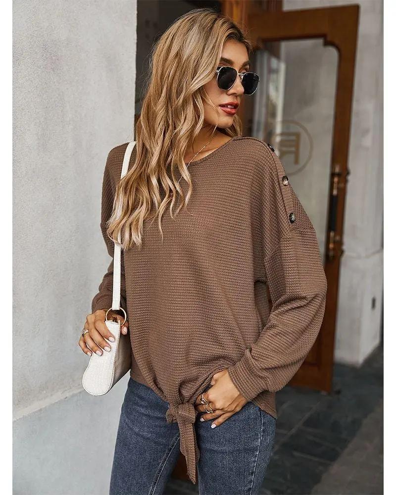 Contrast Button Shoulder Detail Sweater - Get it from Bo