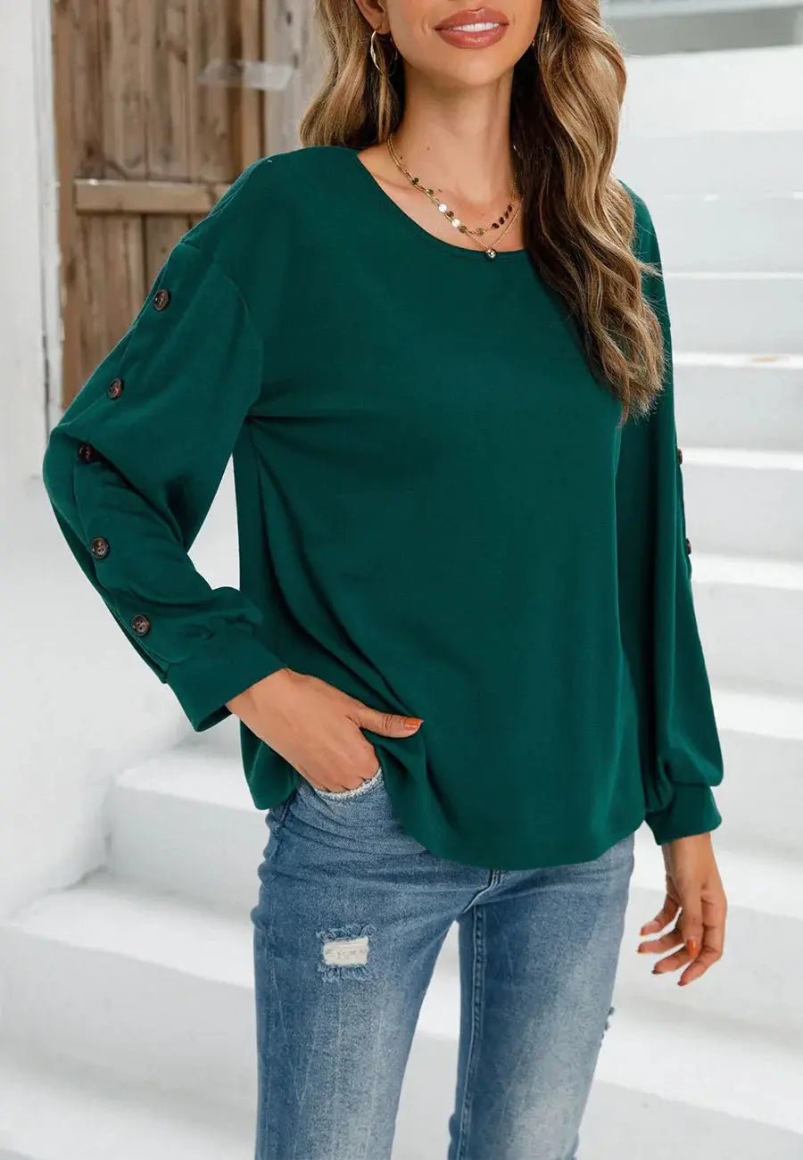 Contrast Side Button Sleeve Sweater - Get it from Bo