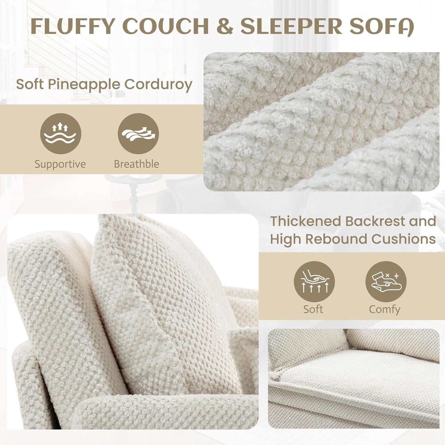 Convertible King Sofa Bed with USB Charging and Pockets ShipItFurniture