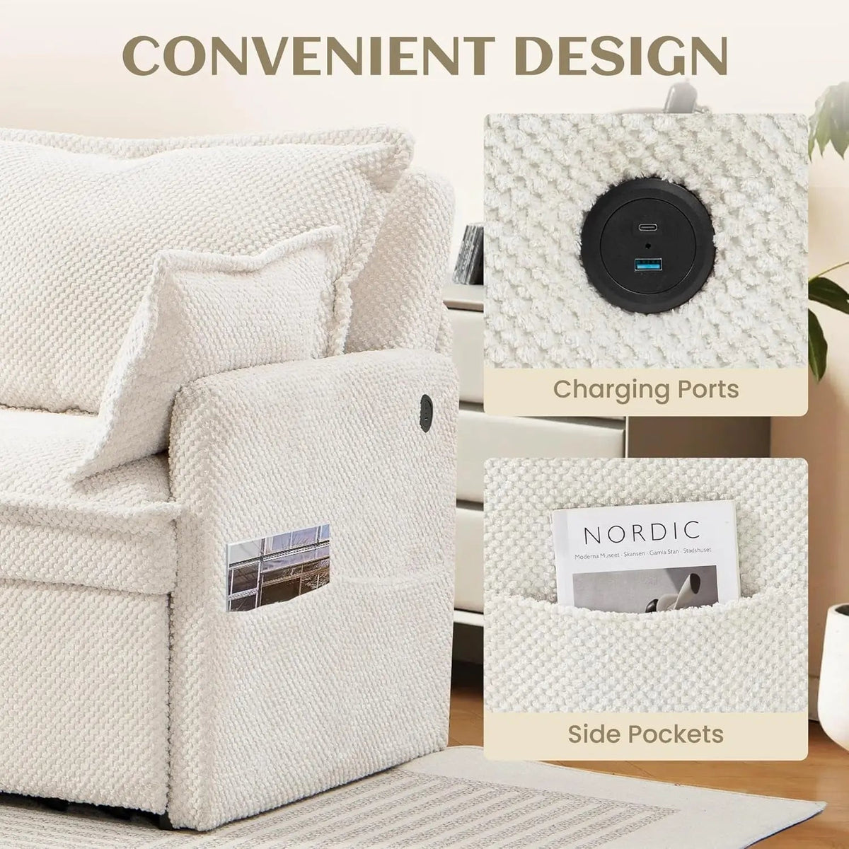 Convertible King Sofa Bed with USB Charging and Pockets - Get it from Bo