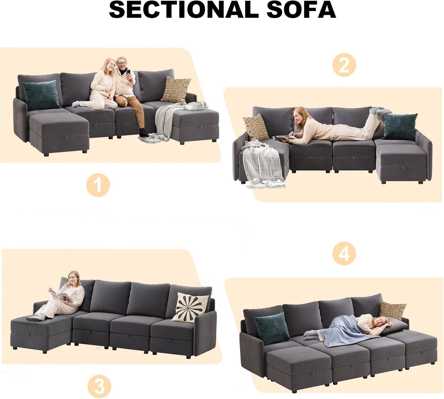 Convertible Modular Sectional Sofa with Memory Foam Comfort ShipItFurniture