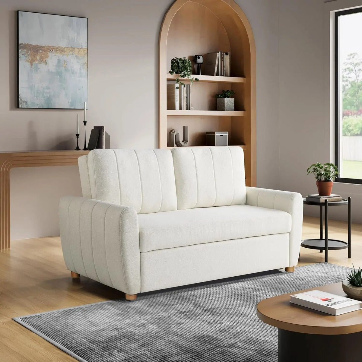 Convertible Sleeper Loveseat 66 Inch Polyester Ivory - Get it from Bo