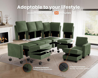Corduroy Modular L Shaped Couch with Storage Ottoman ShipItFurniture