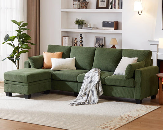 Corduroy Modular L Shaped Couch with Storage Ottoman ShipItFurniture