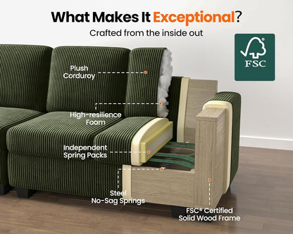 Corduroy Modular L Shaped Couch with Storage Ottoman ShipItFurniture