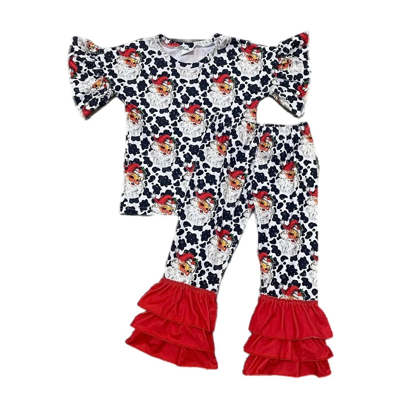 Cow spots Santa two piece ruffle set - Get it from Bo