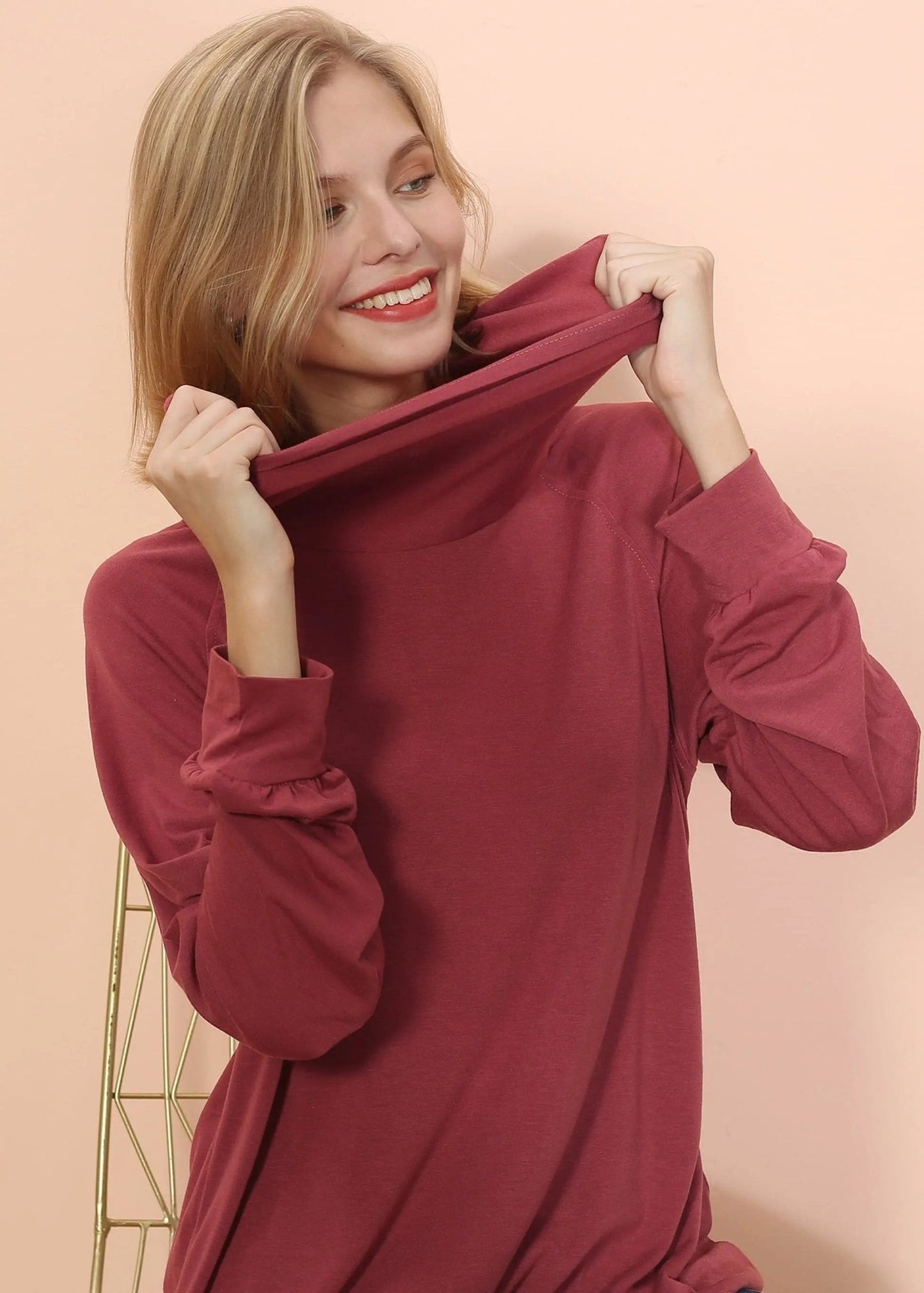Cowl Neck Long Sleeve Pullover - Get it from Bo