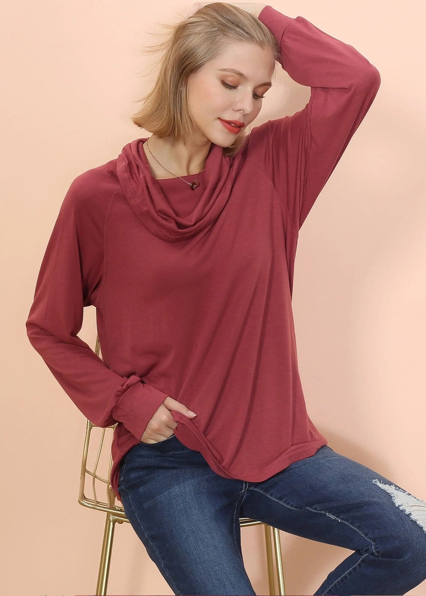 Cowl Neck Long Sleeve Pullover - Get it from Bo