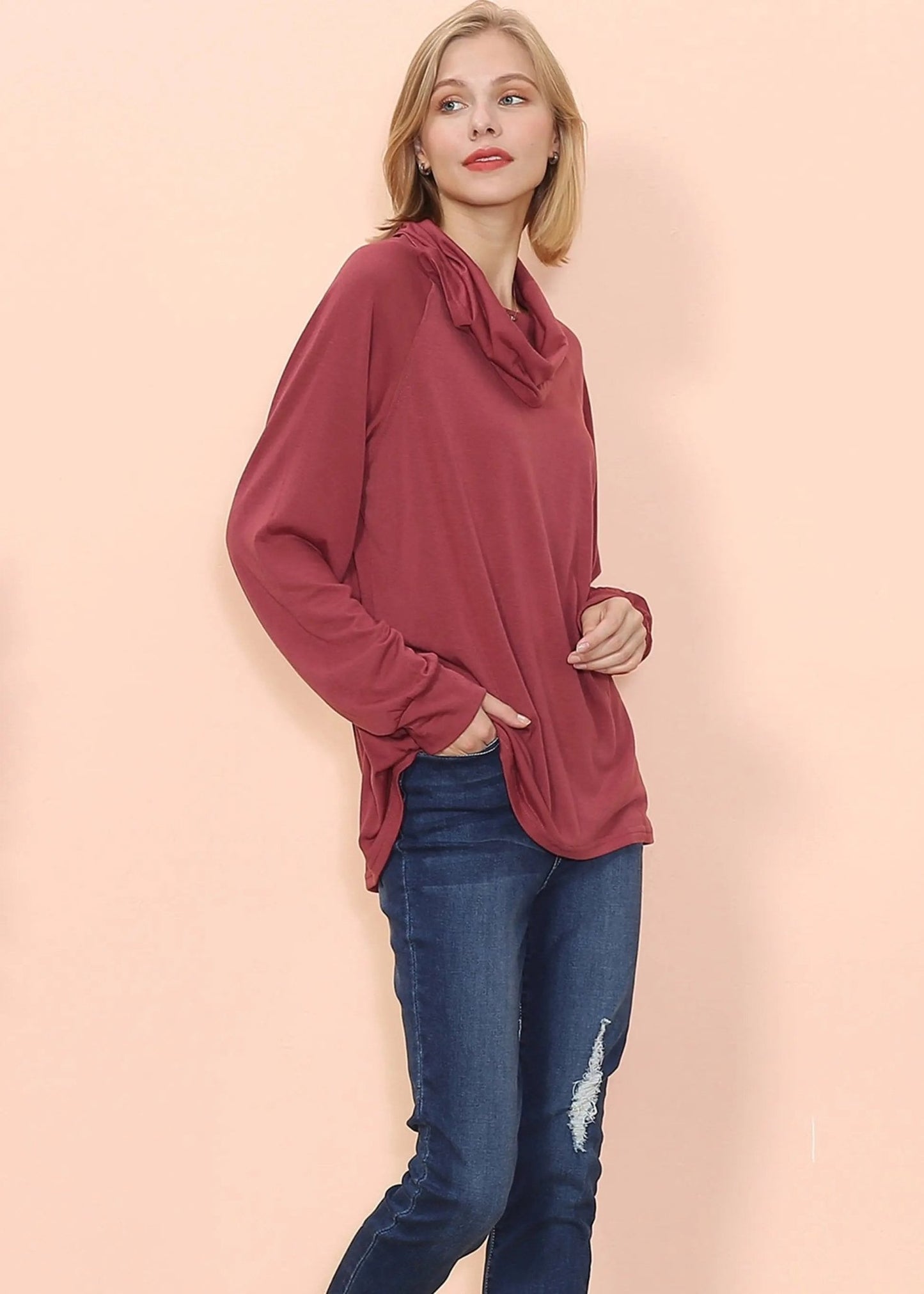 Cowl Neck Long Sleeve Pullover - Get it from Bo