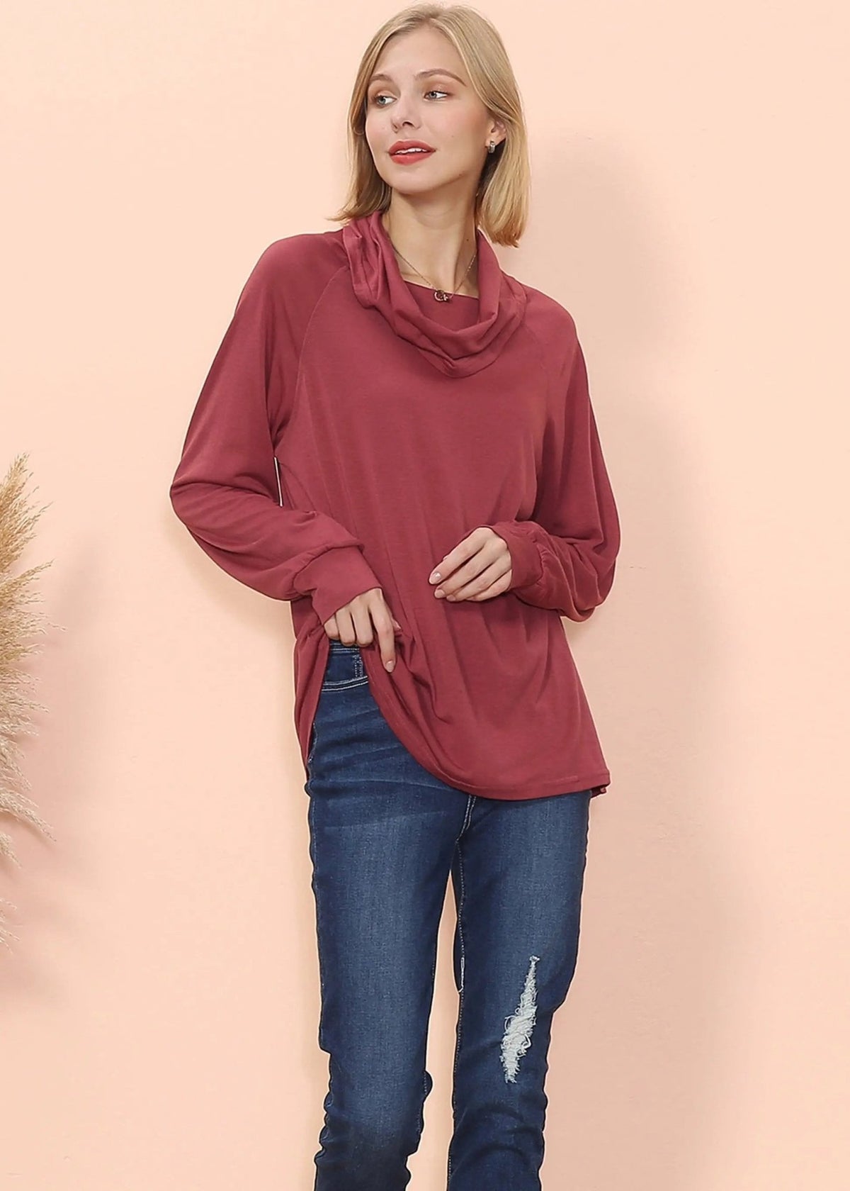 Cowl Neck Long Sleeve Pullover - Get it from Bo