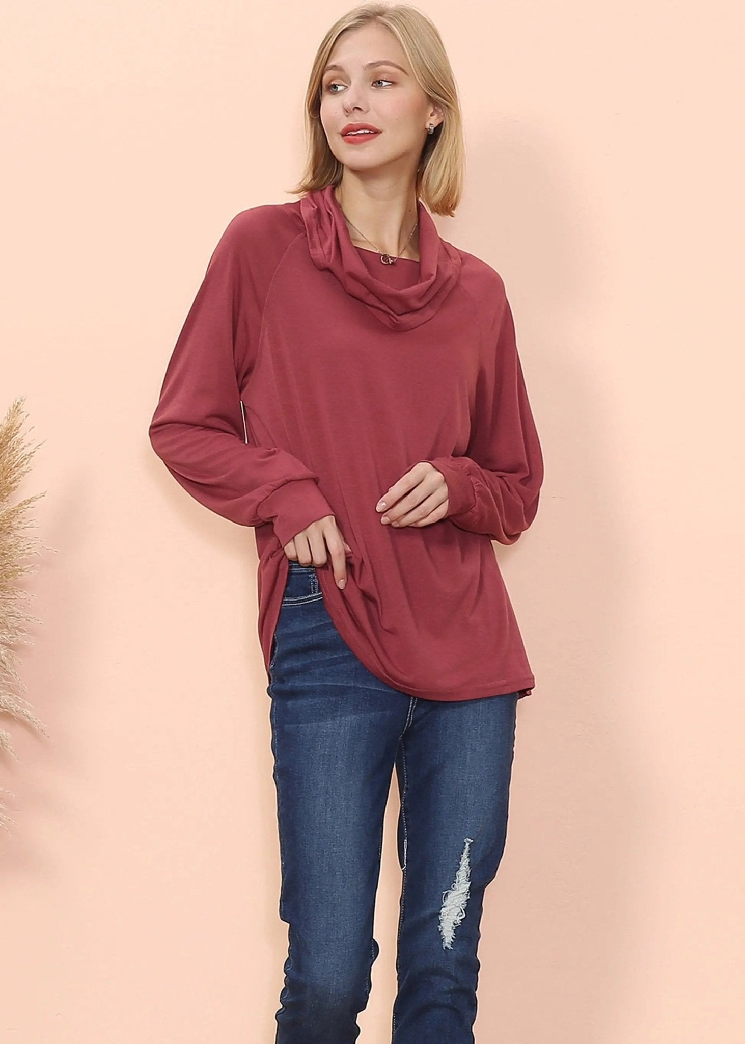 Cowl Neck Long Sleeve Pullover - Get it from Bo