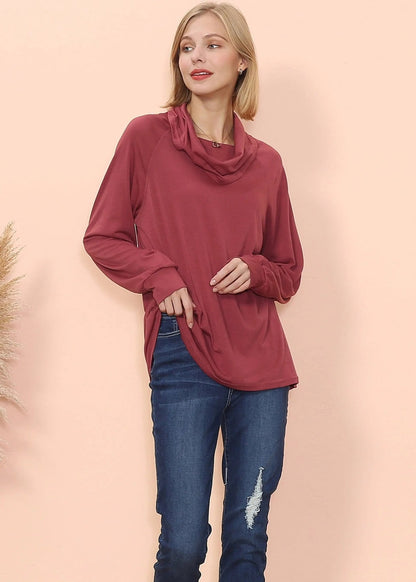 Cowl Neck Long Sleeve Pullover - Get it from Bo