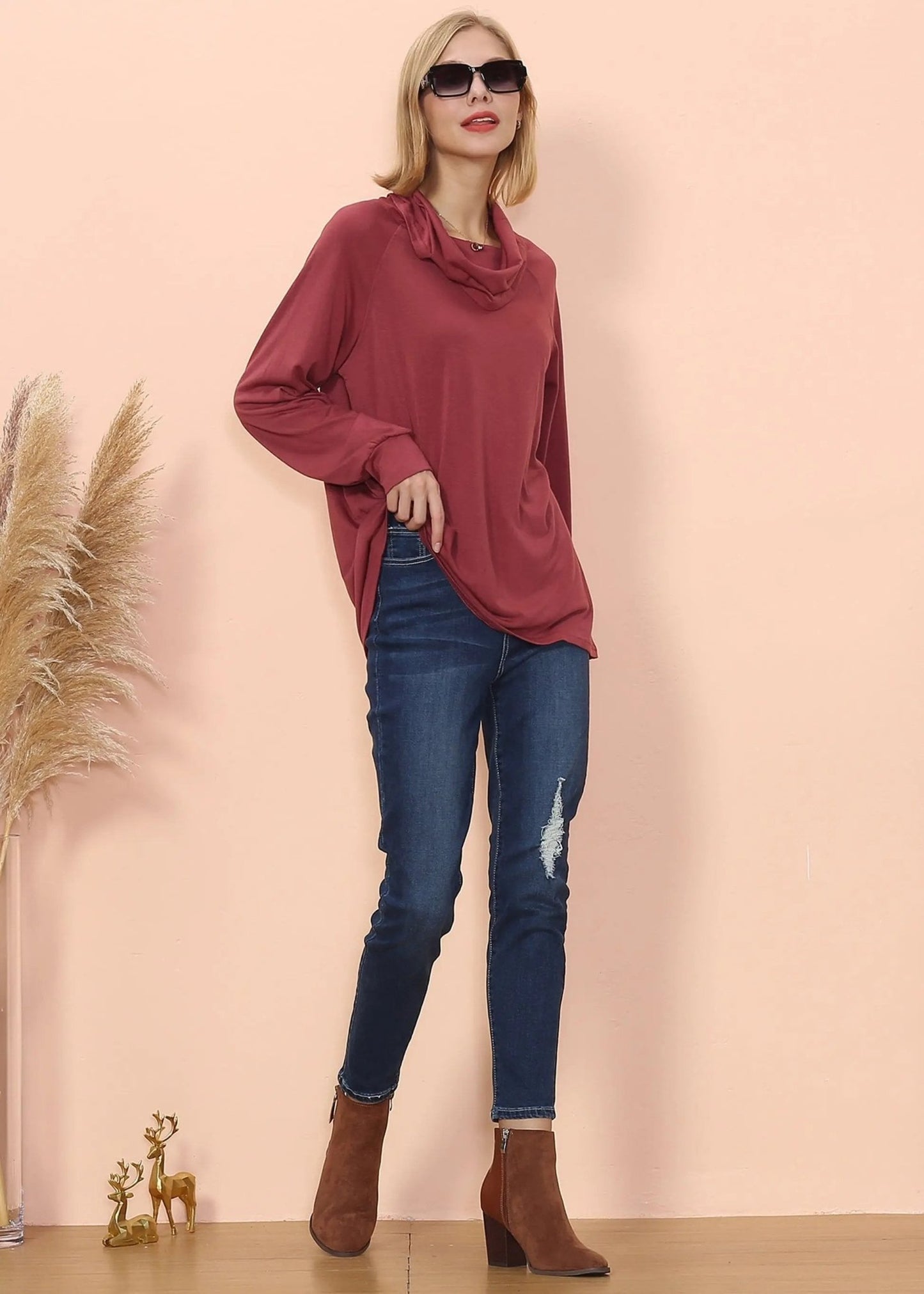 Cowl Neck Long Sleeve Pullover - Get it from Bo