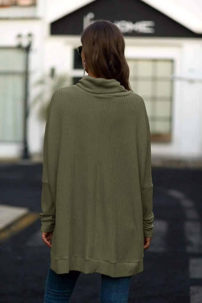 Cowl Neck Waffle Knit Sweater - Get it from Bo