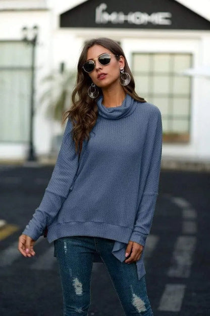 Cowl Neck Waffle Knit Sweater - Get it from Bo