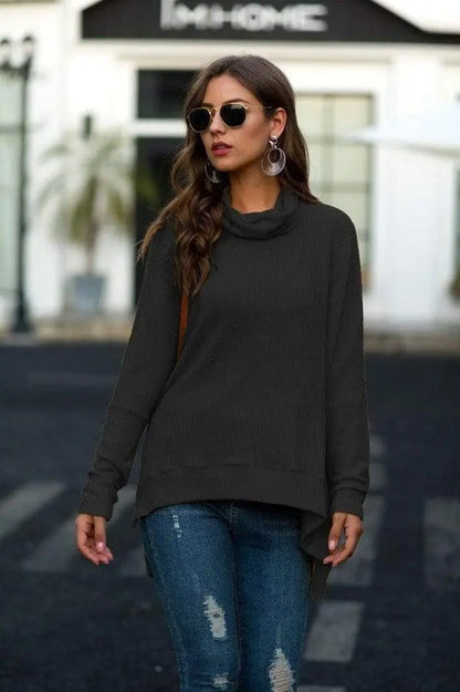 Cowl Neck Waffle Knit Sweater - Get it from Bo