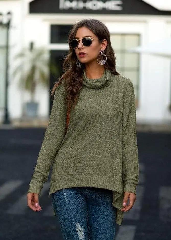 Cowl Neck Waffle Knit Sweater - Get it from Bo