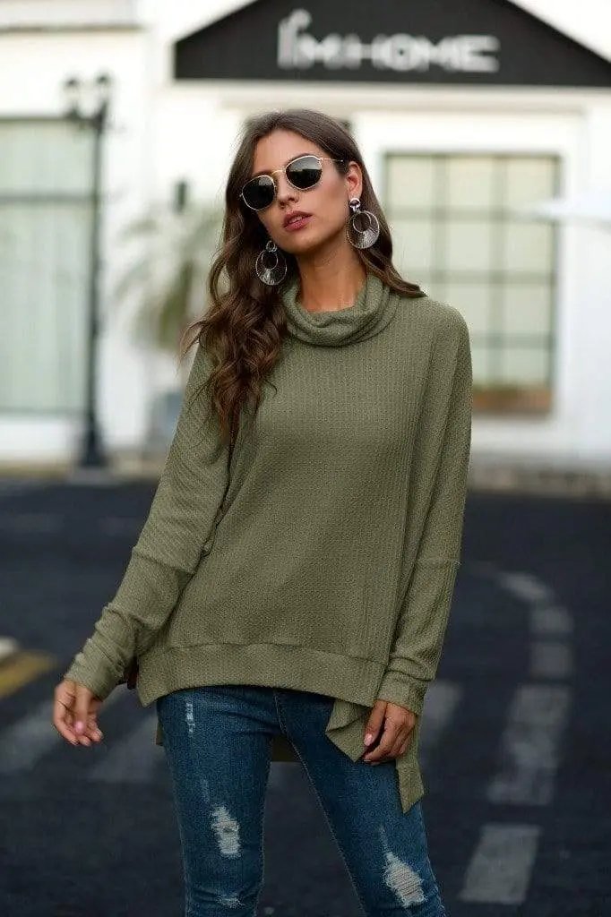 Cowl Neck Waffle Knit Sweater - Get it from Bo