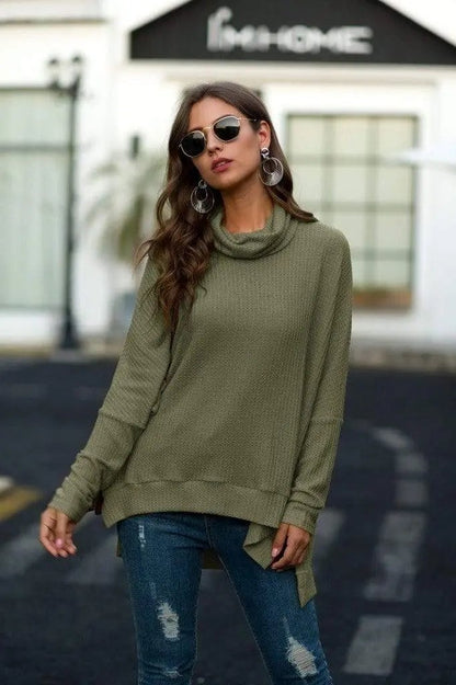 Cowl Neck Waffle Knit Sweater - Get it from Bo