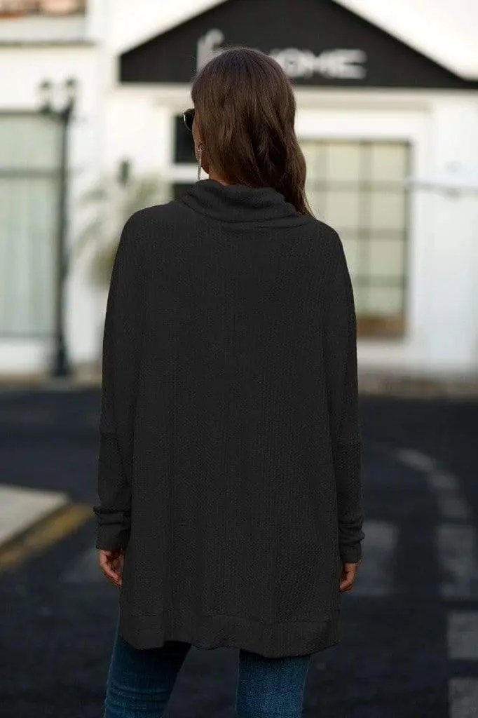 Cowl Neck Waffle Knit Sweater - Get it from Bo