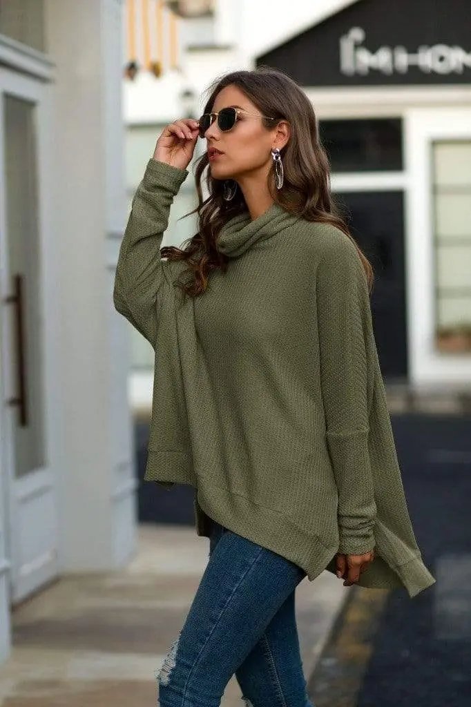 Cowl Neck Waffle Knit Sweater - Get it from Bo