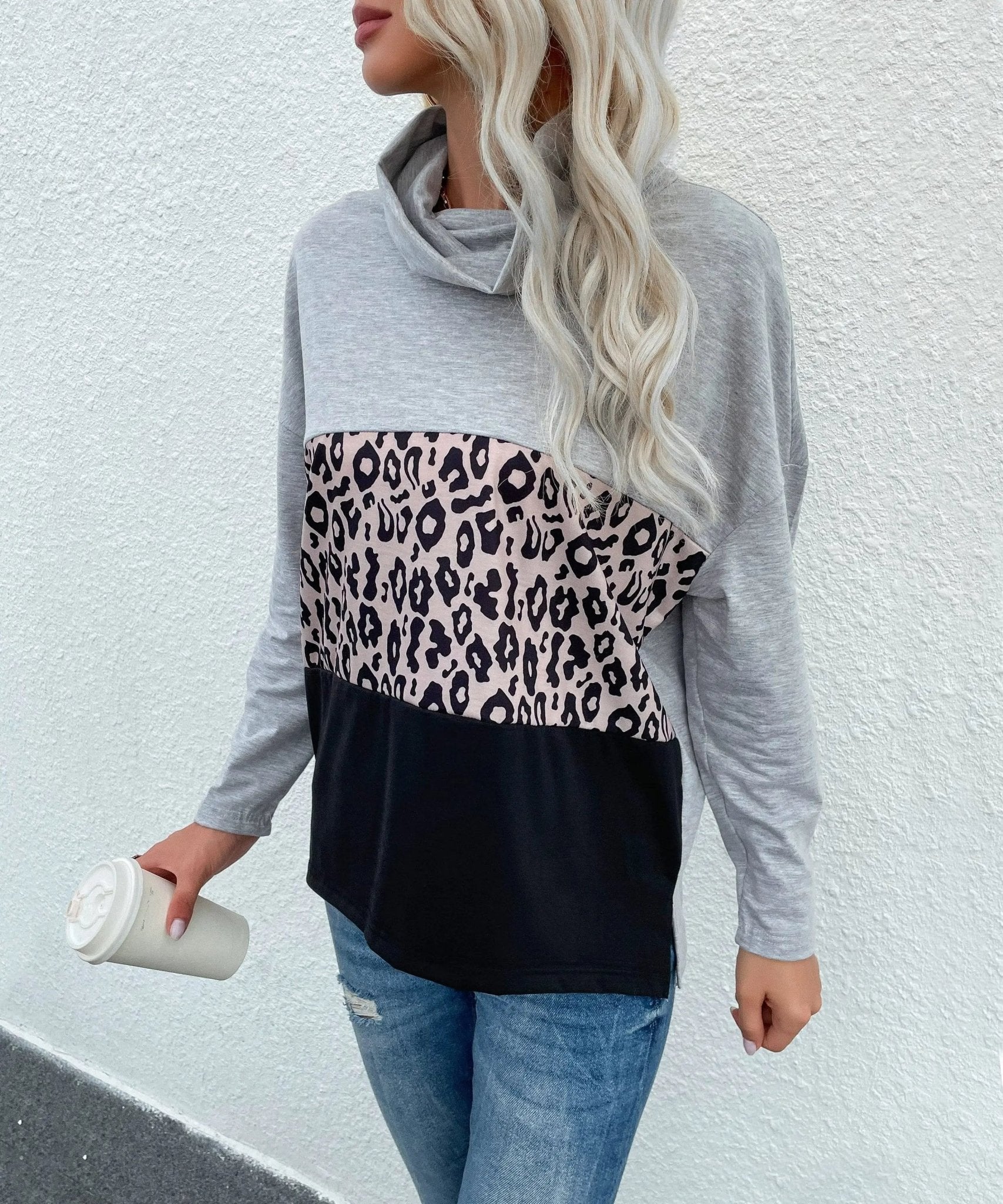 Cowl Turtleneck Color Block Sweater - Get it from Bo