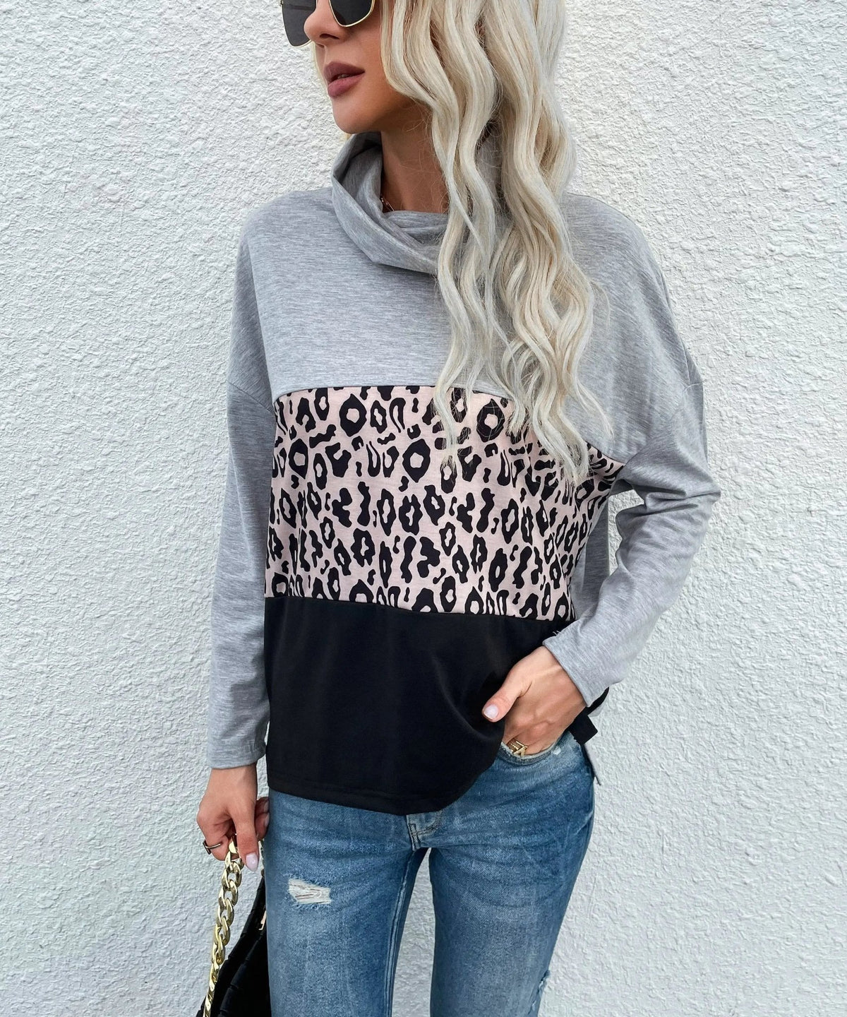 Cowl Turtleneck Color Block Sweater - Get it from Bo