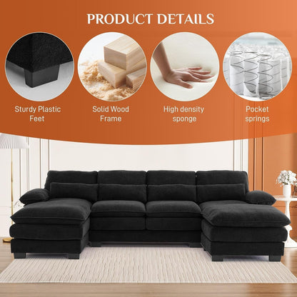 Cozy U Shape Sectional Sofa with Lounge Chaise ShipItFurniture