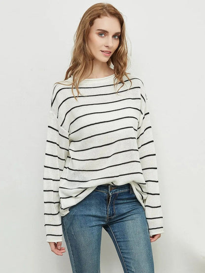 Crew Neck Minimalist Striped Sweater - Get it from Bo