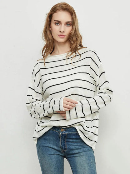 Crew Neck Minimalist Striped Sweater - Get it from Bo