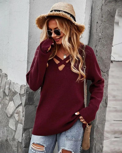 Criss Cross Front Knit Sweater - Get it from Bo