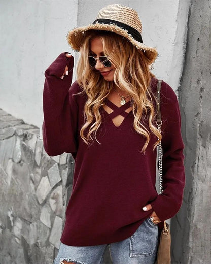 Criss Cross Front Knit Sweater - Get it from Bo