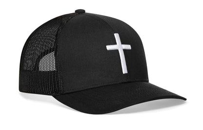 Cross Trucker Hat | Black Christian 3D Puff Snapback - Get it from Bo
