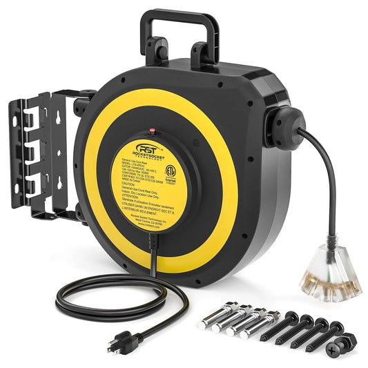 CRST 14AWG 50FT Retractable Extension Cord Reel with Handle 180° Swivel Bracket Automatic Retraction UL Listed 36 Months Warranty - Get it from Bo