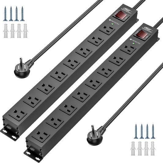 CRST 2 Pack 8 Outlet Metal Heavy Duty Power Strip 2100J Surge Protector 15A 1875W Mountable Wide Spaced Power Bar 6FT Flat Plug Extension Cord - Get it from Bo