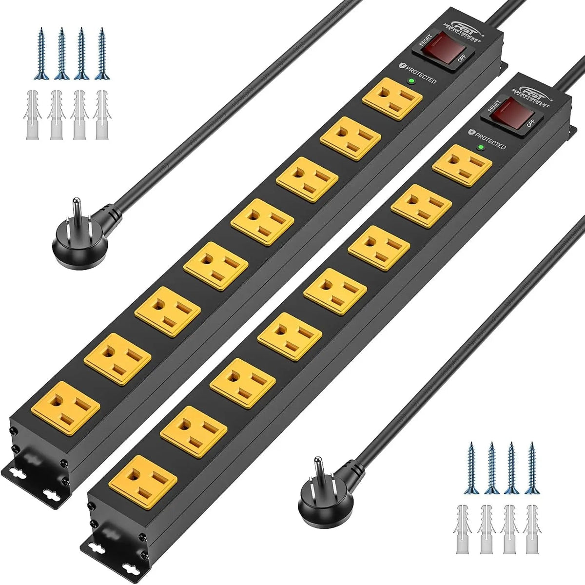 CRST 2 Pack 8 Outlet Metal Heavy Duty Power Strip 2100J Surge Protector 15A 1875W Mountable Wide Spaced Power Bar 6FT Flat Plug Extension Cord - Get it from Bo