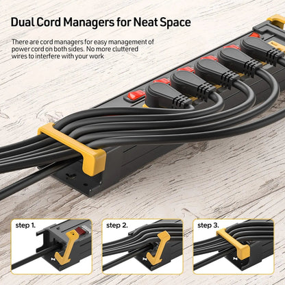 CRST Mountable 6-Outlets Individual Switches Metal Power Strip Surge Protector with Cord Holder 6FT Flat Plug Power Cord 1020J Protection 36 Months Warranty - Get it from Bo