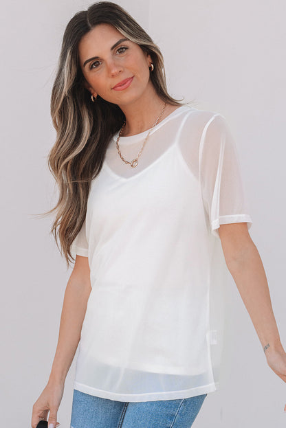 Miranda Sheer Mesh Short Sleeve Top