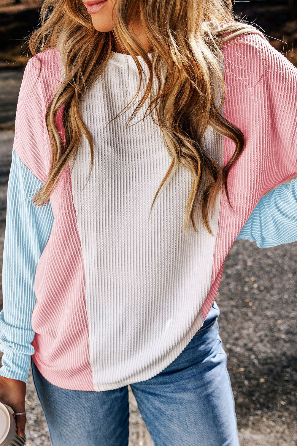 Louise Color Block Corded Long Sleeve Top