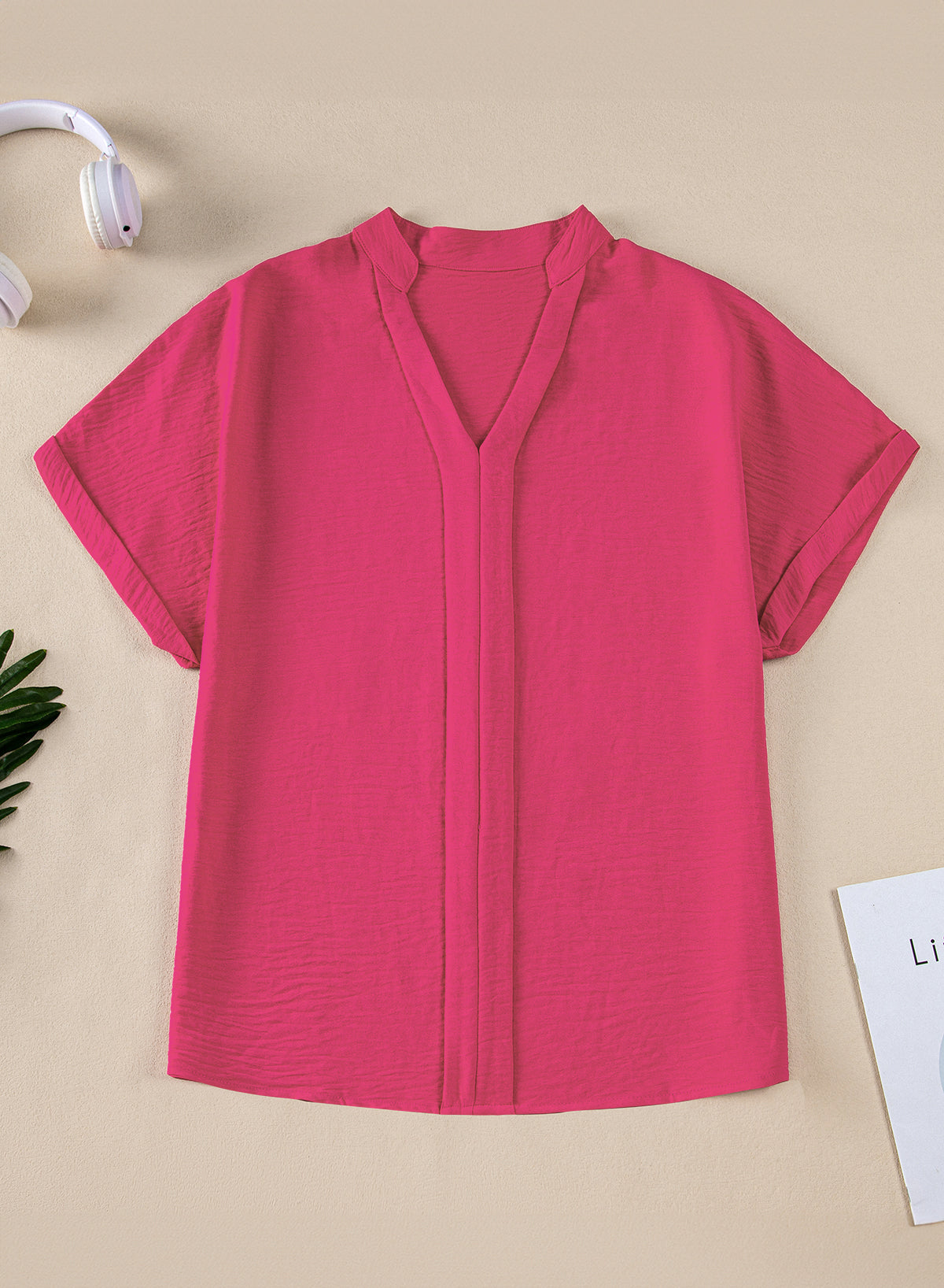 Lilla Notched Neck Batwing Sleeve Lightweight Blouse