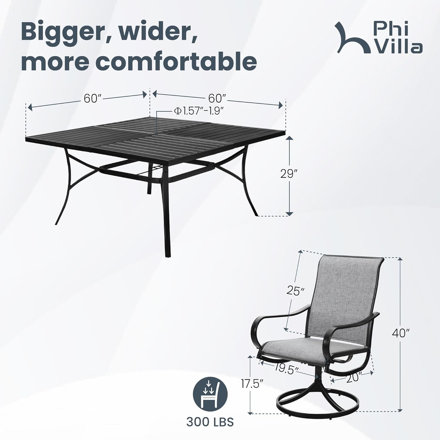 9 Piece Outdoor Patio Dining Set, Large Square Metal Dining Table and 8 Outdoor Swivel Dining Chairs, Patio Table and Gray Chair Furniture Dining Set for 8 Person ShipItFurniture