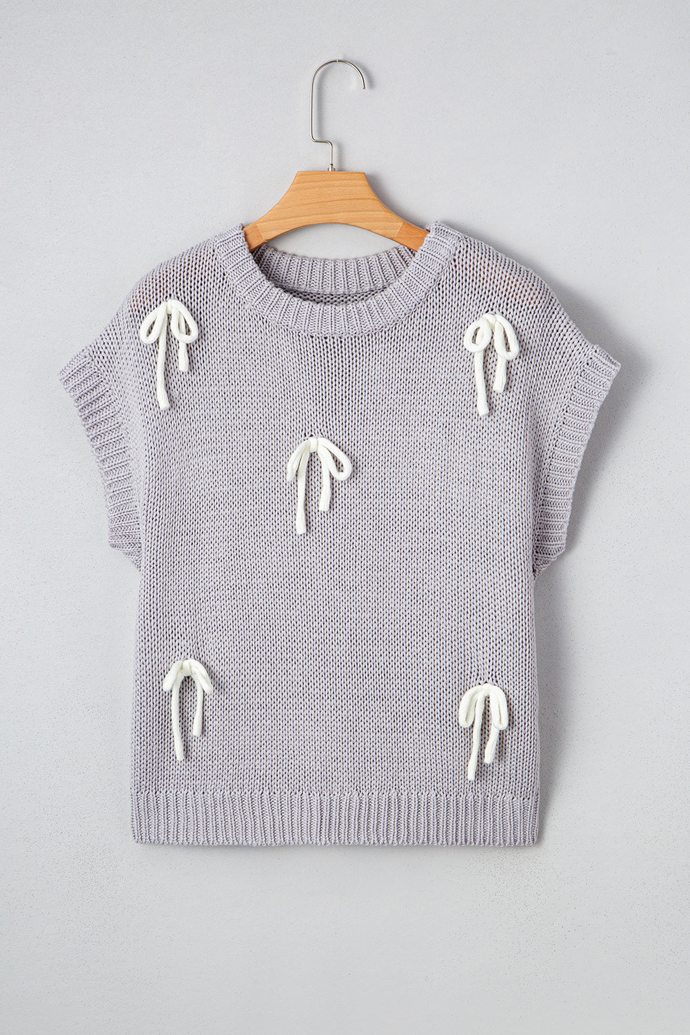 Sara Bowknot Applique Cap Sleeve Sweater Threaded Pear