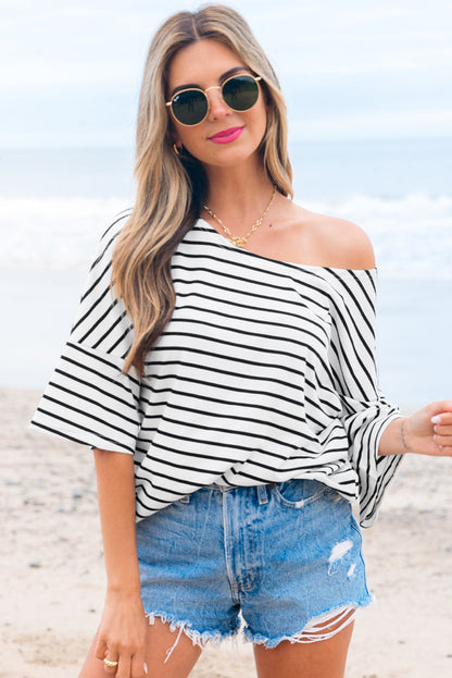 Lilia Stripe Half Sleeve Scoop Neck Loose Top