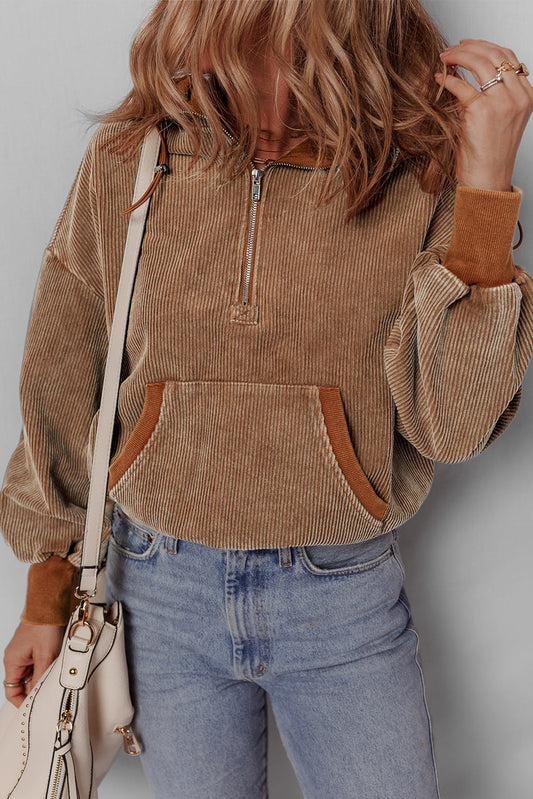 Abigail Kangaroo Drawstring Corduroy Hoodie